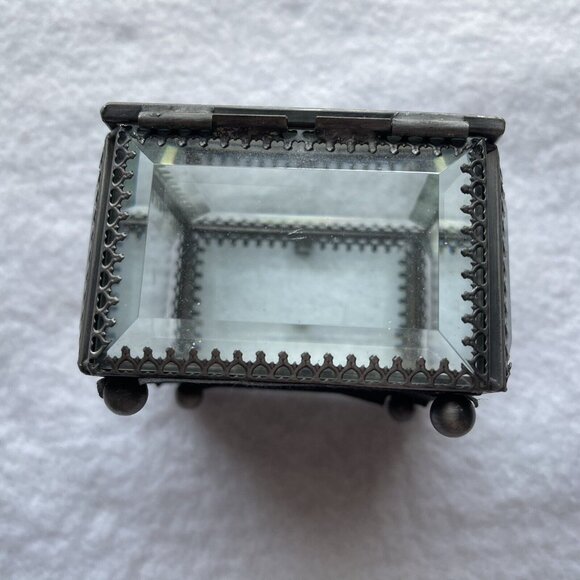 Nicole Miller Trinket Box Beveled Glass Jewelry Casket Hinged Mirror Footed - Picture 13 of 13